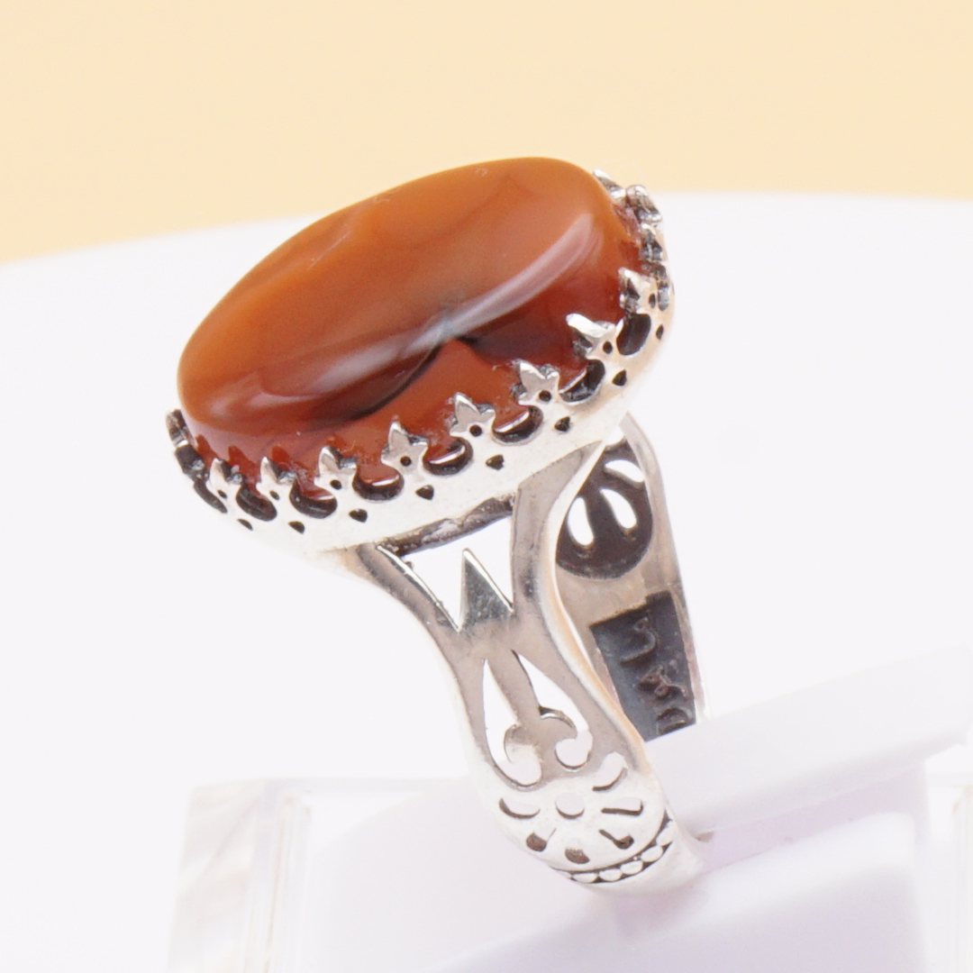 925 Silber Herrenring mit echtem Jemen Achat - Aqeeq Yamani