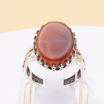 925 Silber Herrenring mit echtem Jemen Achat - Aqeeq Yamani