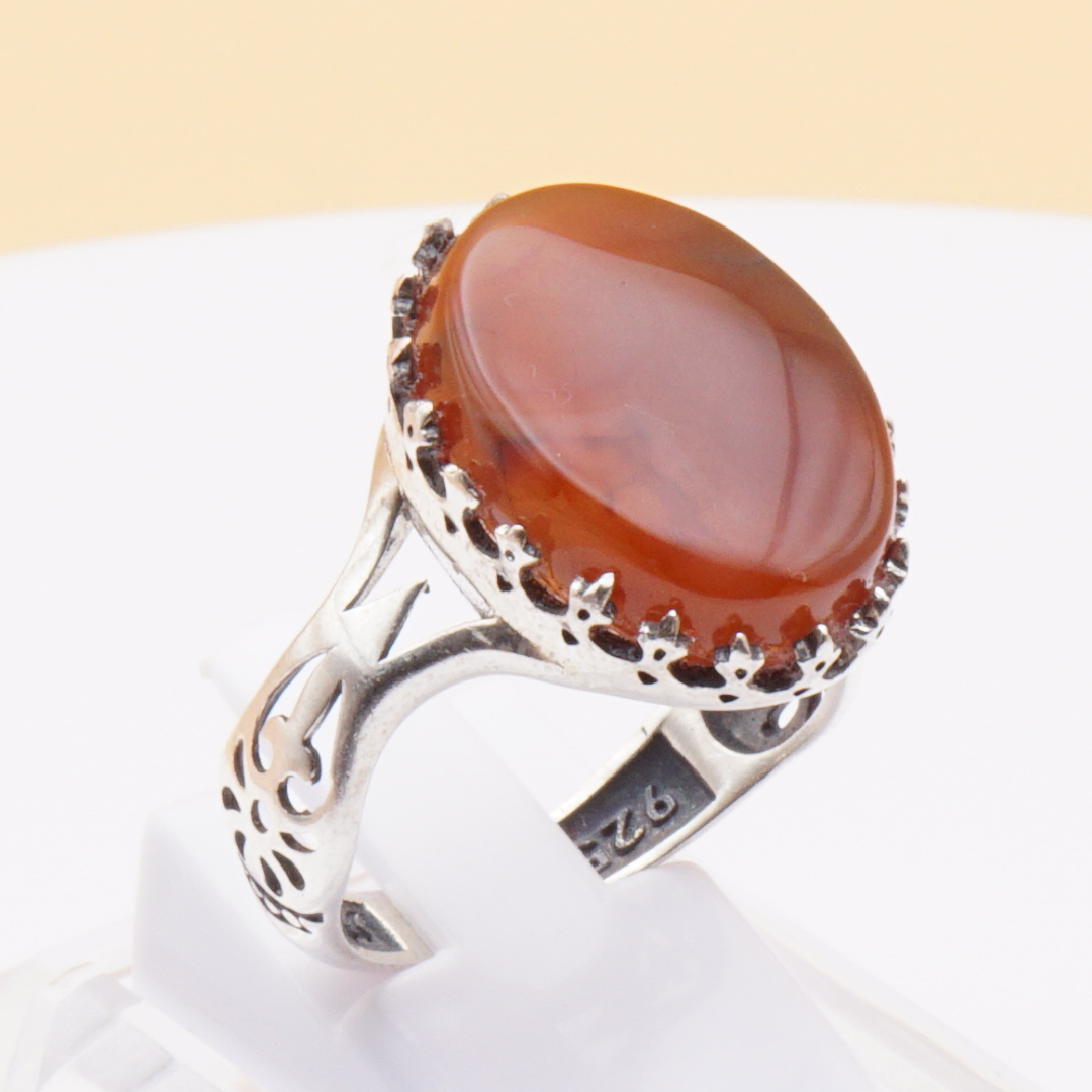 925 Silber Herrenring mit echtem Jemen Achat - Aqeeq Yamani
