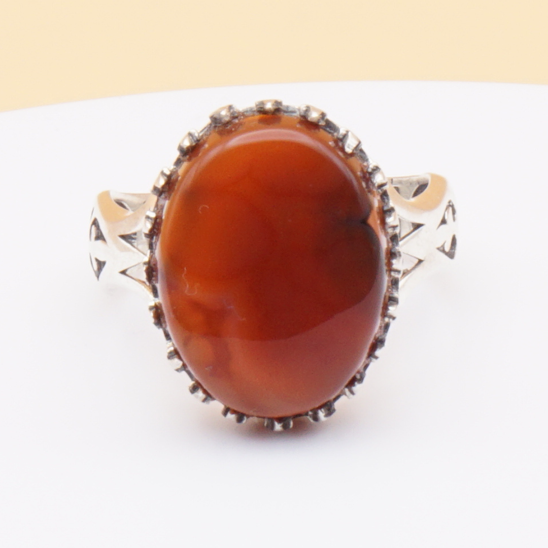 925 Silber Herrenring mit echtem Jemen Achat - Aqeeq Yamani