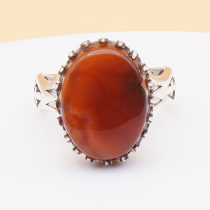 925 Silber Herrenring mit echtem Jemen Achat - Aqeeq Yamani