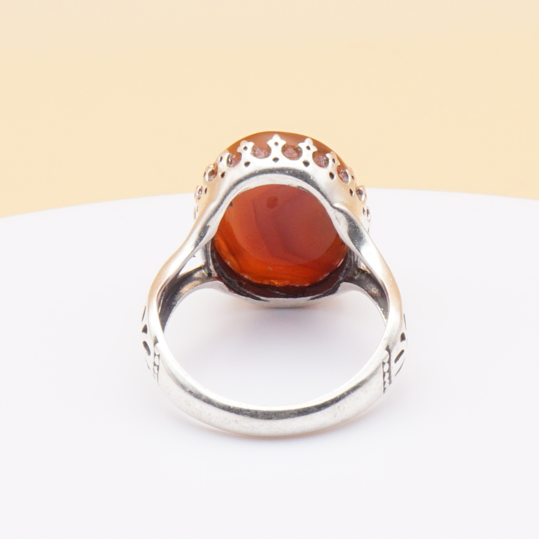 925 Silber Herrenring mit echtem Jemen Achat - Aqeeq Yamani