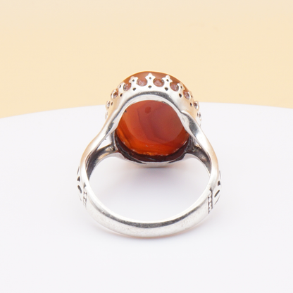 925 Silber Herrenring mit echtem Jemen Achat - Aqeeq Yamani