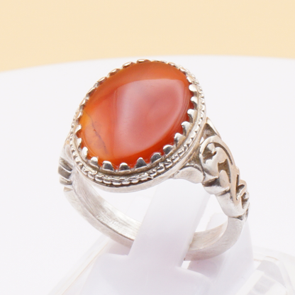 925 Silber Herrenring mit Jemen Achat - Aqeeq Yamani Handarbeit