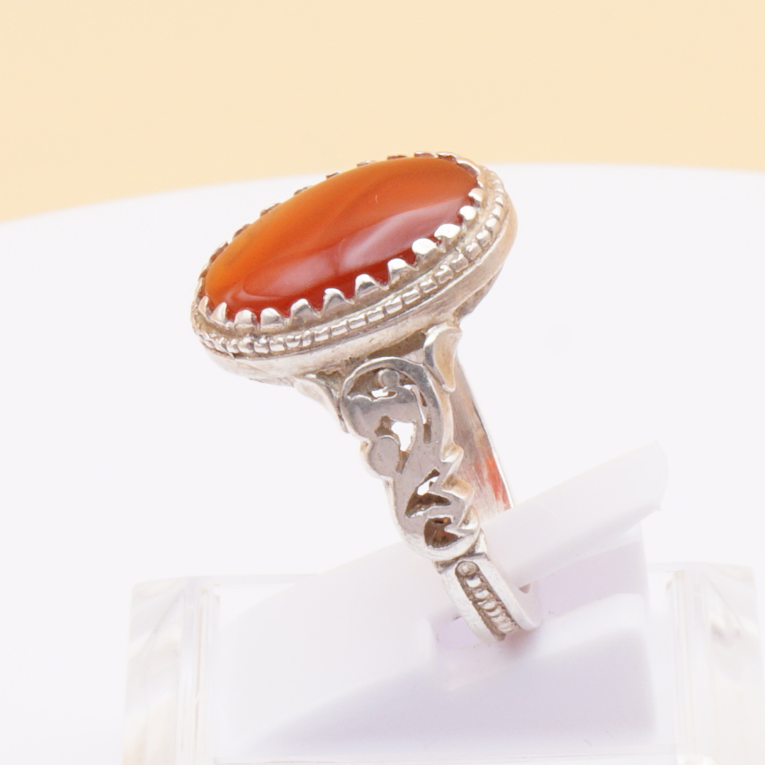 925 Silber Herrenring mit Jemen Achat - Aqeeq Yamani Handarbeit