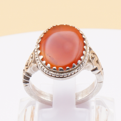 925 Silber Herrenring mit Jemen Achat - Aqeeq Yamani Handarbeit