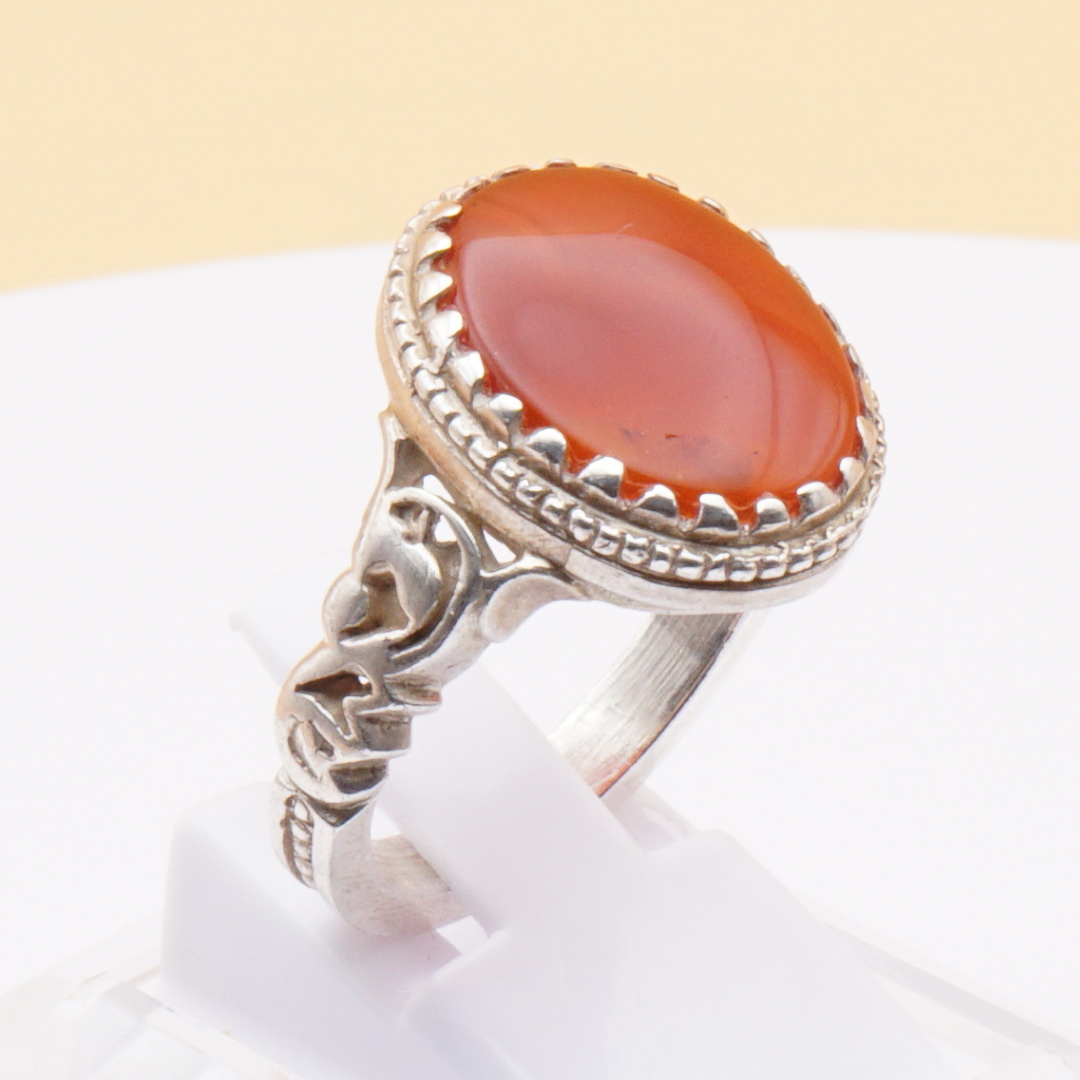 925 Silber Herrenring mit Jemen Achat - Aqeeq Yamani Handarbeit