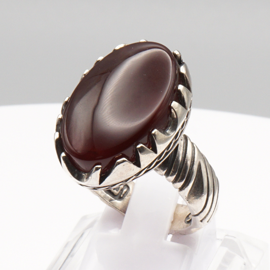 925 Silber Herrenring mit Jemen Achat - Aqeeq Yamani Handarbeit
