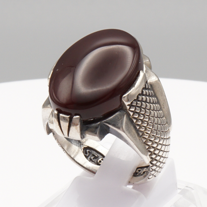 925 Silber Herrenring mit Jemen Achat - Aqeeq Yamani Handarbeit