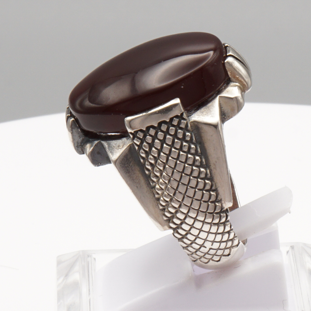 925 Silber Herrenring mit Jemen Achat - Aqeeq Yamani Handarbeit