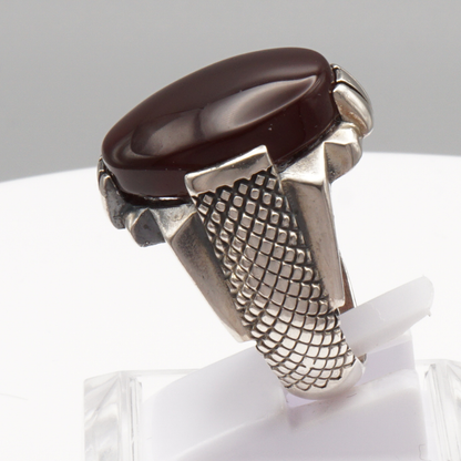 925 Silber Herrenring mit Jemen Achat - Aqeeq Yamani Handarbeit