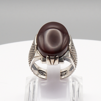 925 Silber Herrenring mit Jemen Achat - Aqeeq Yamani Handarbeit