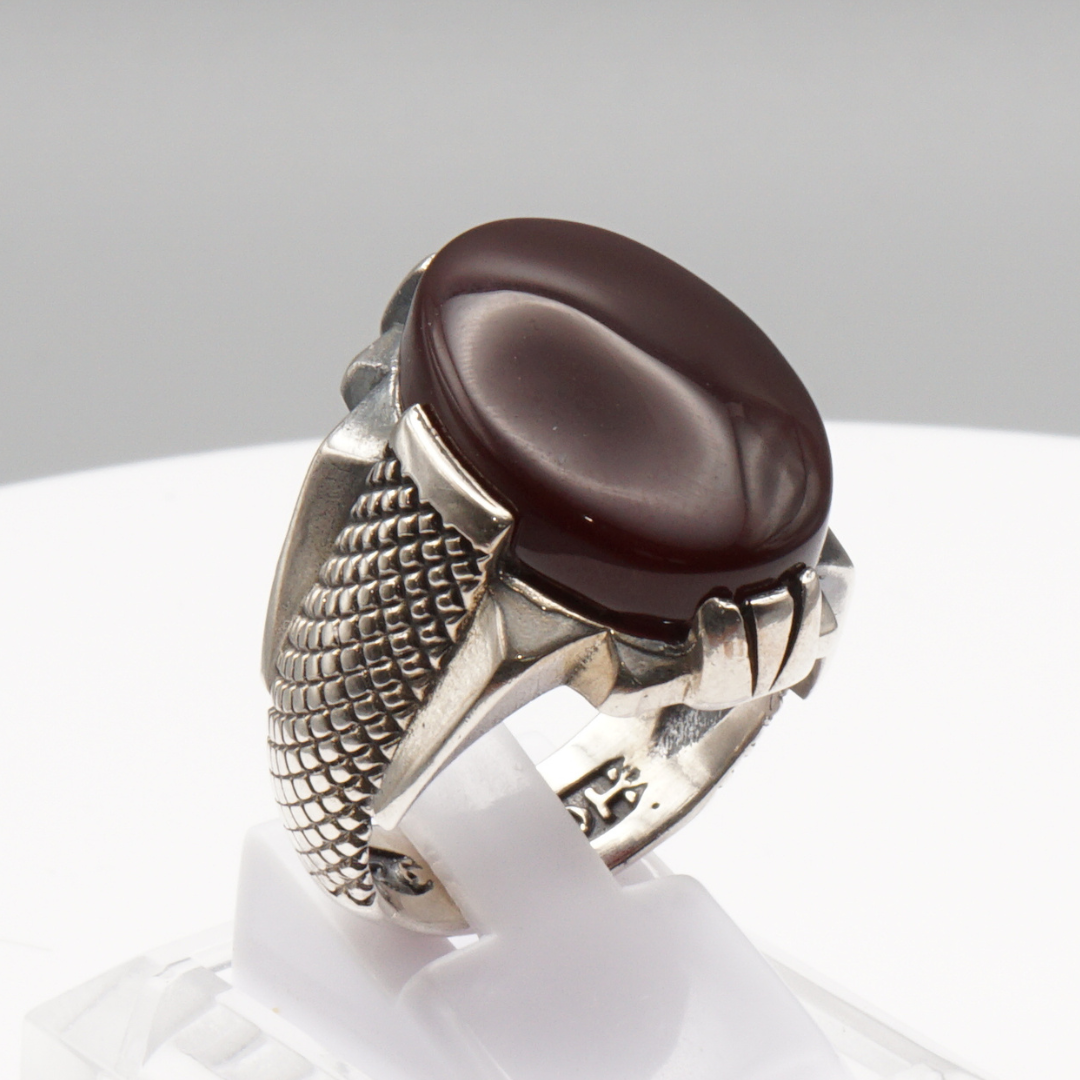 925 Silber Herrenring mit Jemen Achat - Aqeeq Yamani Handarbeit