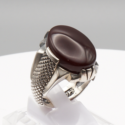 925 Silber Herrenring mit Jemen Achat - Aqeeq Yamani Handarbeit