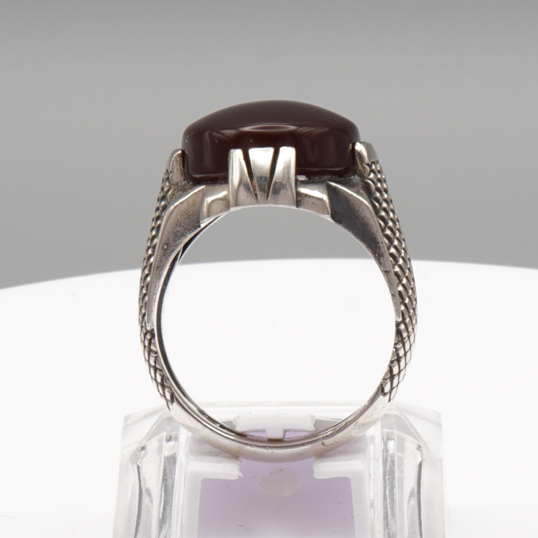 925 Silber Herrenring mit Jemen Achat - Aqeeq Yamani Handarbeit