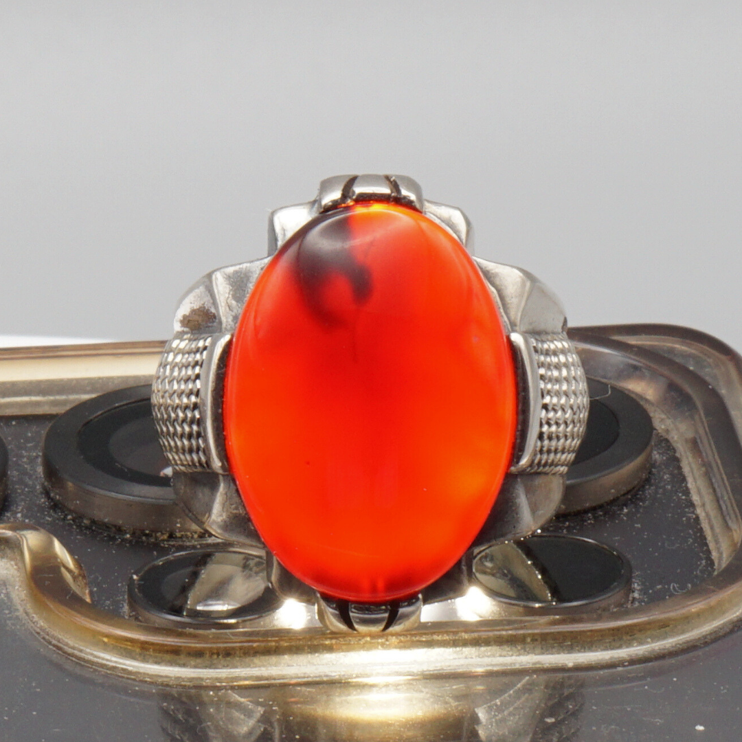 925 Silber Herrenring mit Jemen Achat - Aqeeq Yamani Handarbeit