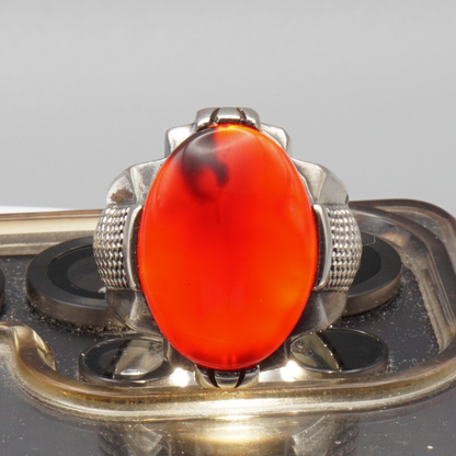 925 Silber Herrenring mit Jemen Achat - Aqeeq Yamani Handarbeit