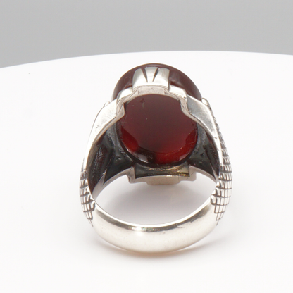 925 Silber Herrenring mit Jemen Achat - Aqeeq Yamani Handarbeit