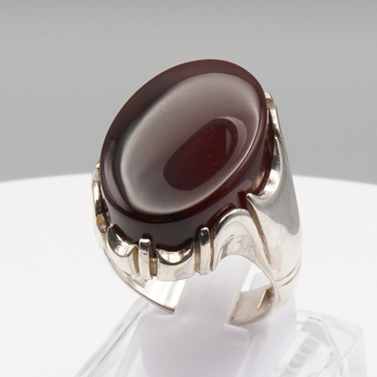 925 Silber Herrenring mit Jemen Achat - Aqeeq Yamani Handarbeit