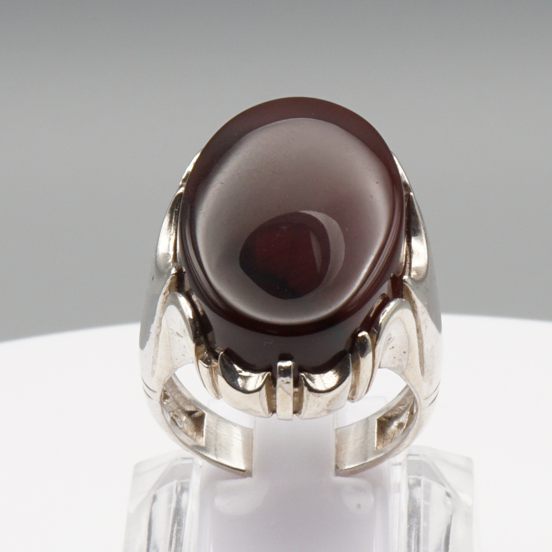 925 Silber Herrenring mit Jemen Achat - Aqeeq Yamani Handarbeit