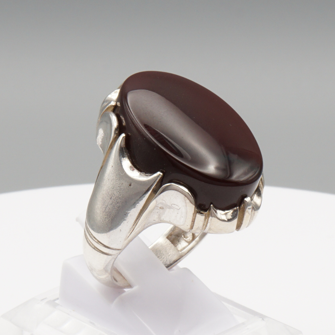 925 Silber Herrenring mit Jemen Achat - Aqeeq Yamani Handarbeit