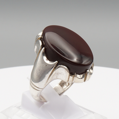 925 Silber Herrenring mit Jemen Achat - Aqeeq Yamani Handarbeit