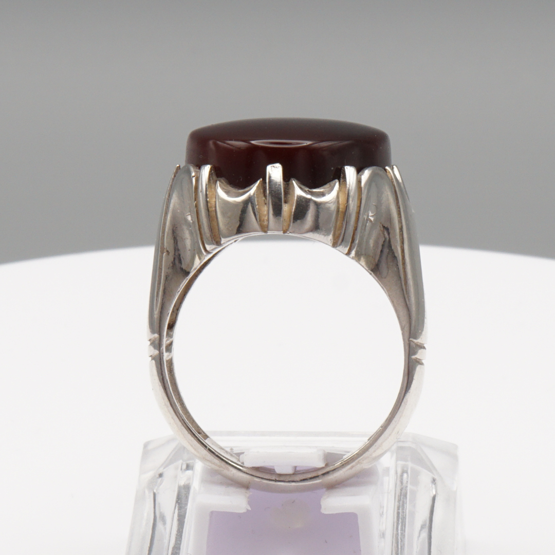 925 Silber Herrenring mit Jemen Achat - Aqeeq Yamani Handarbeit