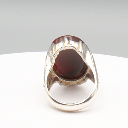 925 Silber Herrenring mit Jemen Achat - Aqeeq Yamani Handarbeit