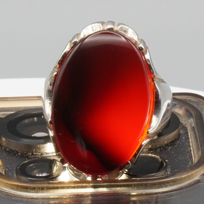 925 Silber Herrenring mit Jemen Achat - Aqeeq Yamani Handarbeit