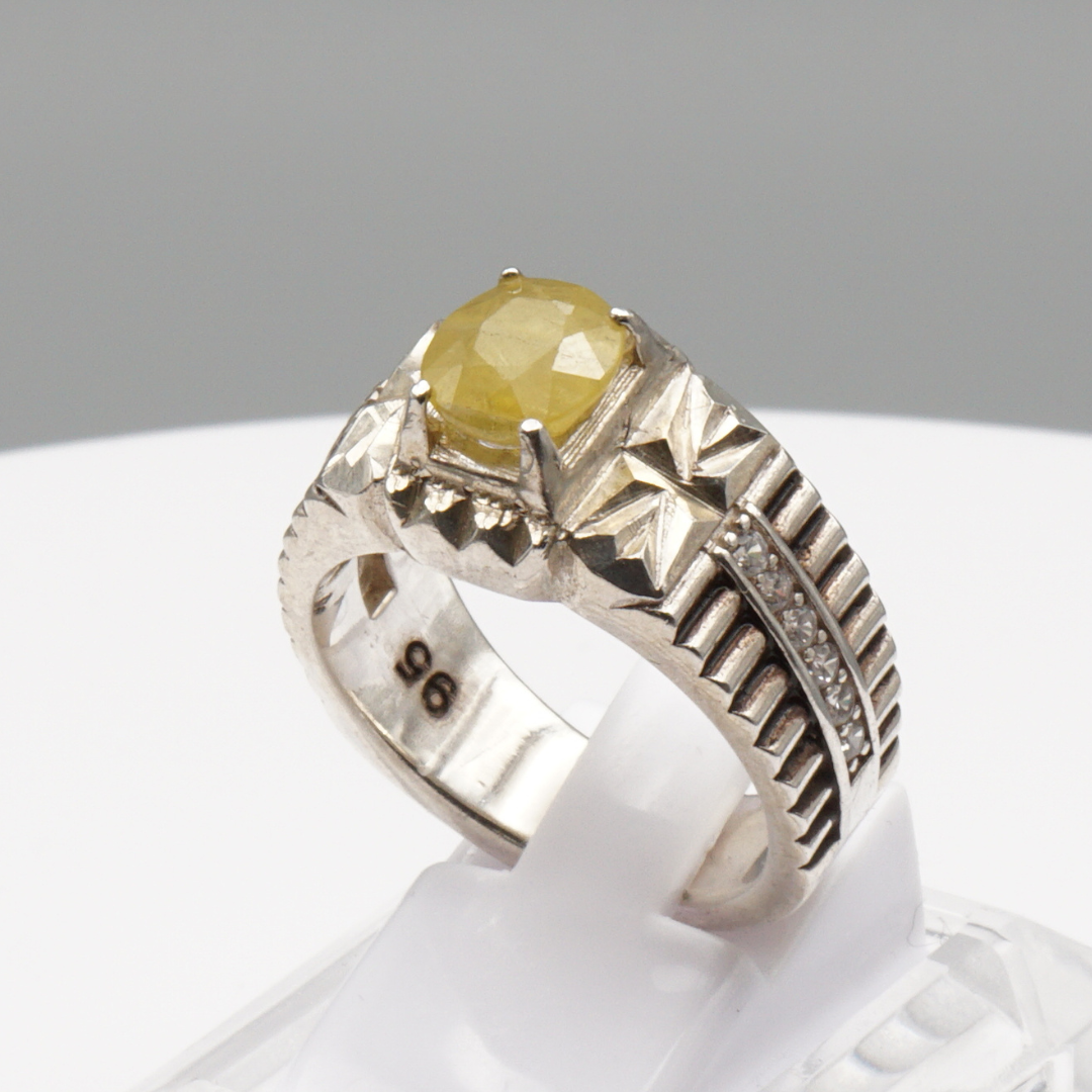 925 Herren Silberring mit echtem Saphir- Handarbeit