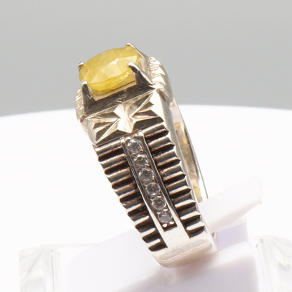 925 Herren Silberring mit echtem Saphir- Handarbeit