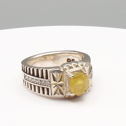 925 Herren Silberring mit echtem Saphir- Handarbeit