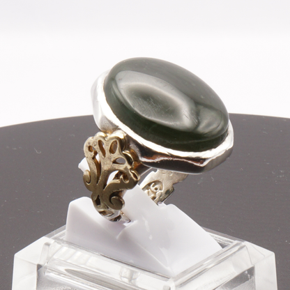 925 Silber Herren Aqeeq Ring - Burma-Jade mit Kupfer-Details Massiv - Handarbeit