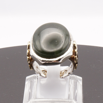 925 Silber Herren Aqeeq Ring - Burma-Jade mit Kupfer-Details Massiv - Handarbeit