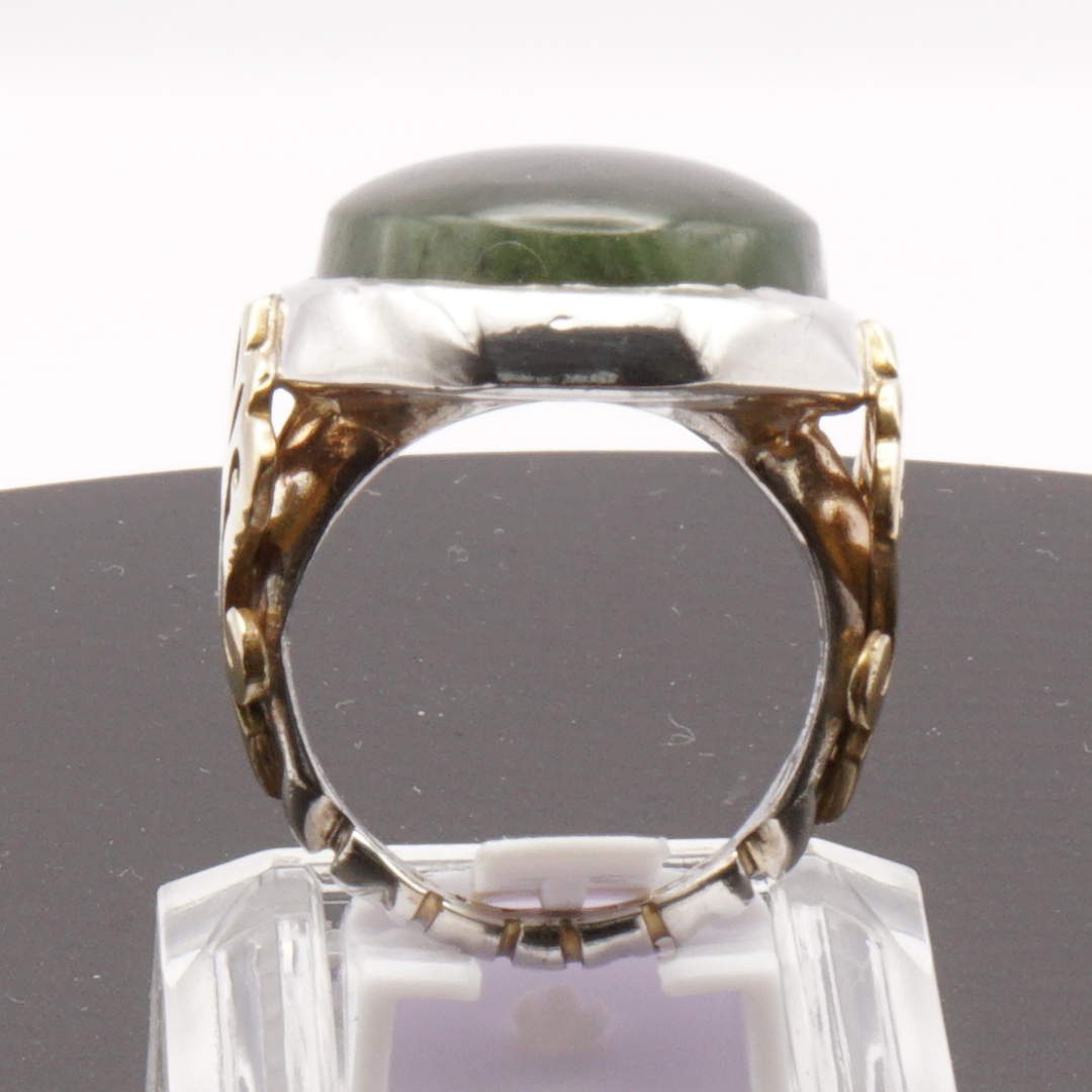 925 Silber Herren Aqeeq Ring - Burma-Jade mit Kupfer-Details Massiv - Handarbeit