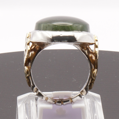 925 Silber Herren Aqeeq Ring - Burma-Jade mit Kupfer-Details Massiv - Handarbeit