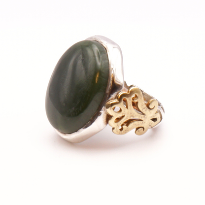 925 Silber Herren Aqeeq Ring - Burma-Jade mit Kupfer-Details Massiv - Handarbeit