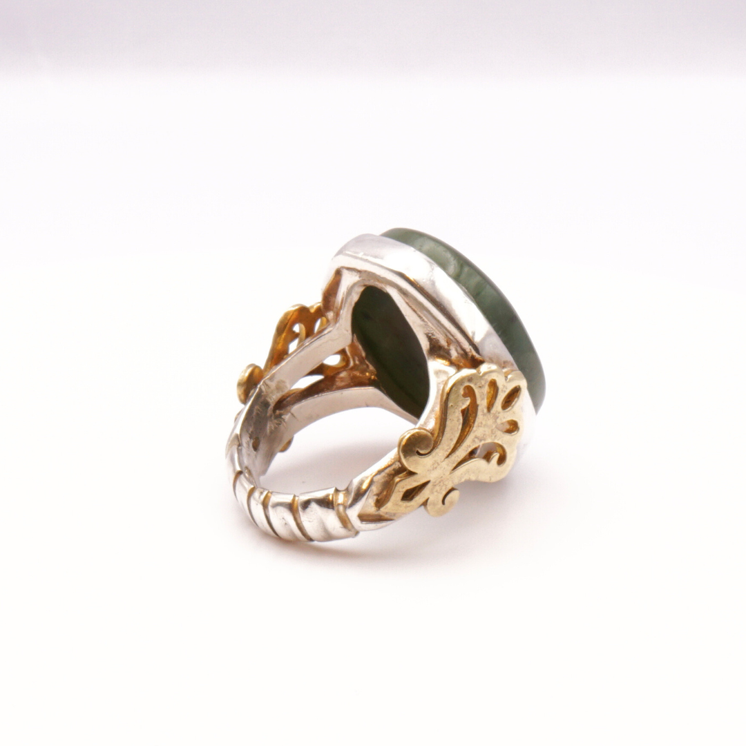 925 Silber Herren Aqeeq Ring - Burma-Jade mit Kupfer-Details Massiv - Handarbeit