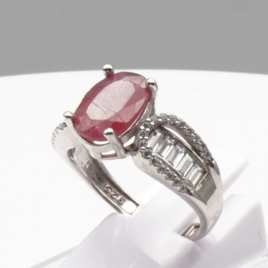 925 Silber Damen Ring mit echtem Rubin - Yaqoot
