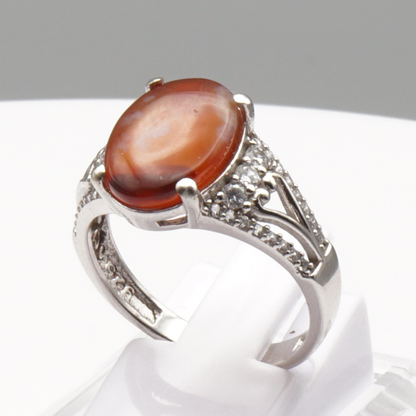 925 Silber Damen Ring mit Jemen Achat - Aqeeq Yamani