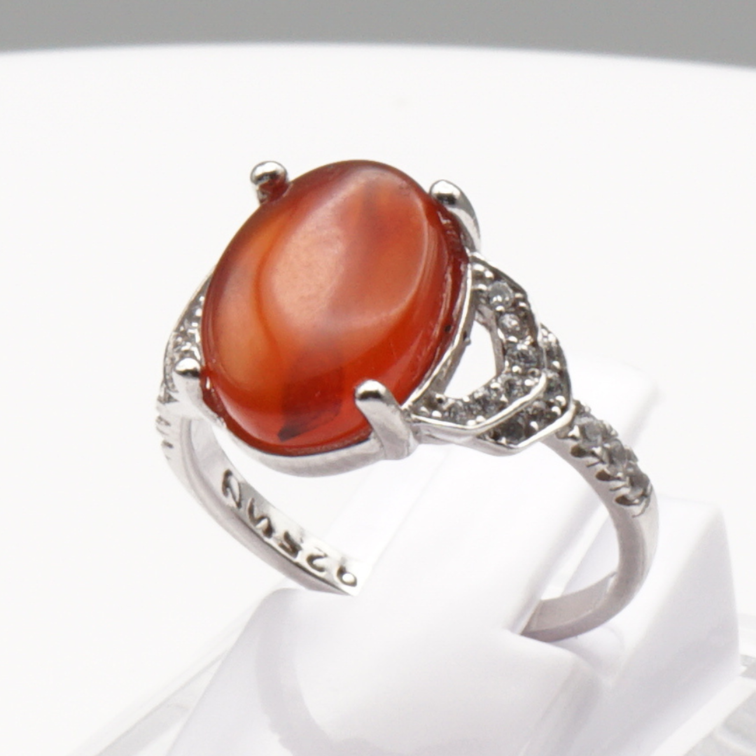 925 Silber Damen Ring mit Jemen Achat - Aqeeq Yamani