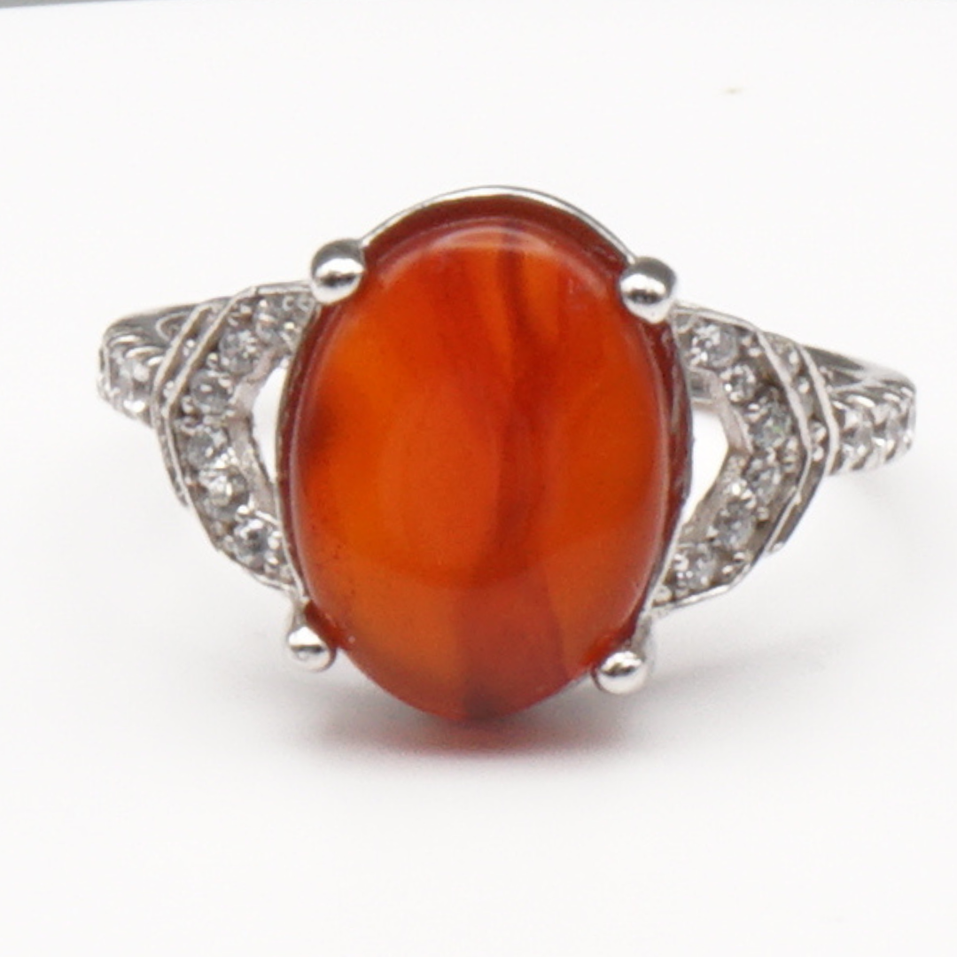 925 Silber Damen Ring mit Jemen Achat - Aqeeq Yamani