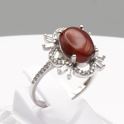 925 Silber Damen Ring mit Jemen Achat - Aqeeq Yamani