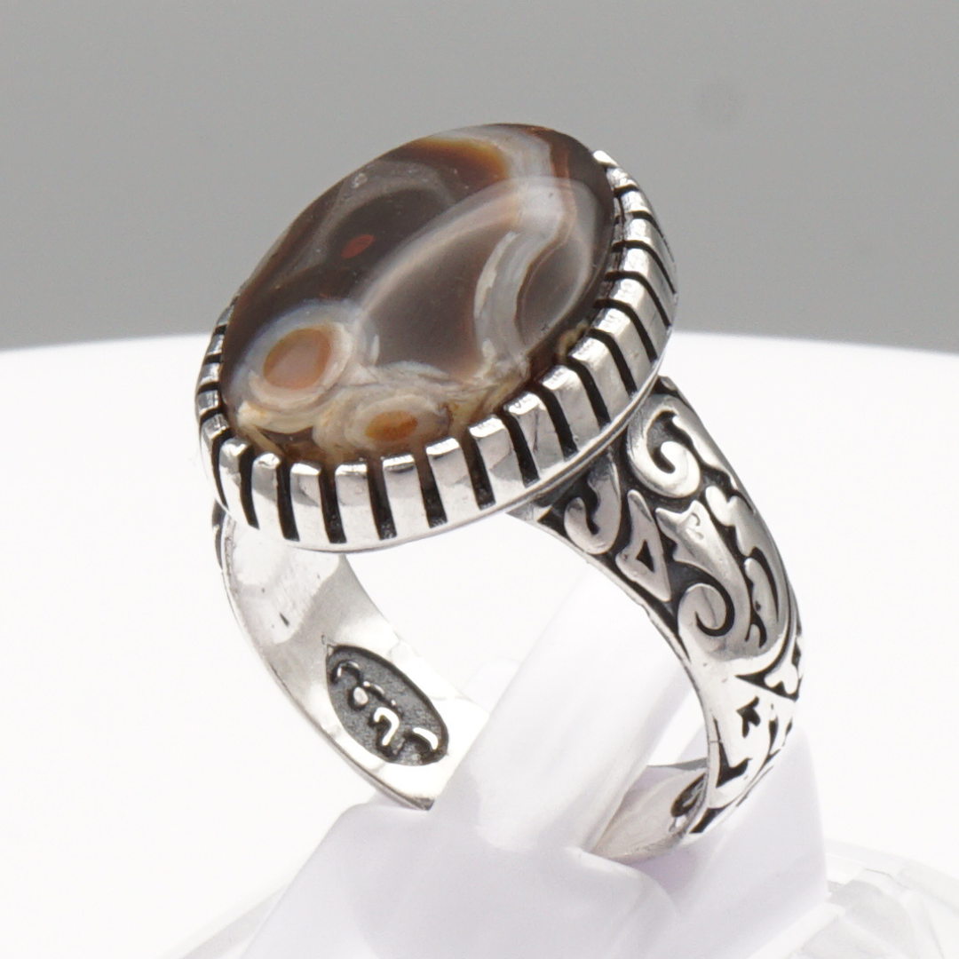 925 Silber Herrenring mit echtem Jemen Achat - Aqeeq Yamani Dawudi