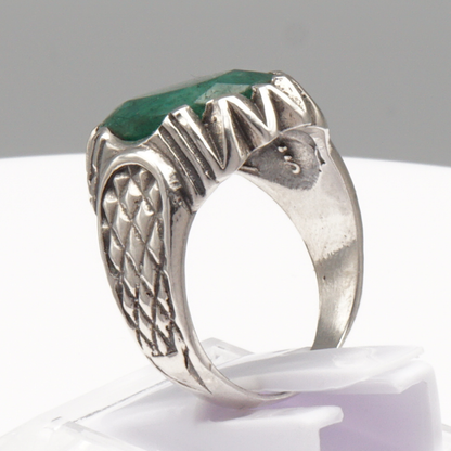 925 Silber Massiver Herrenring mit echtem Smaragd - Handarbeit