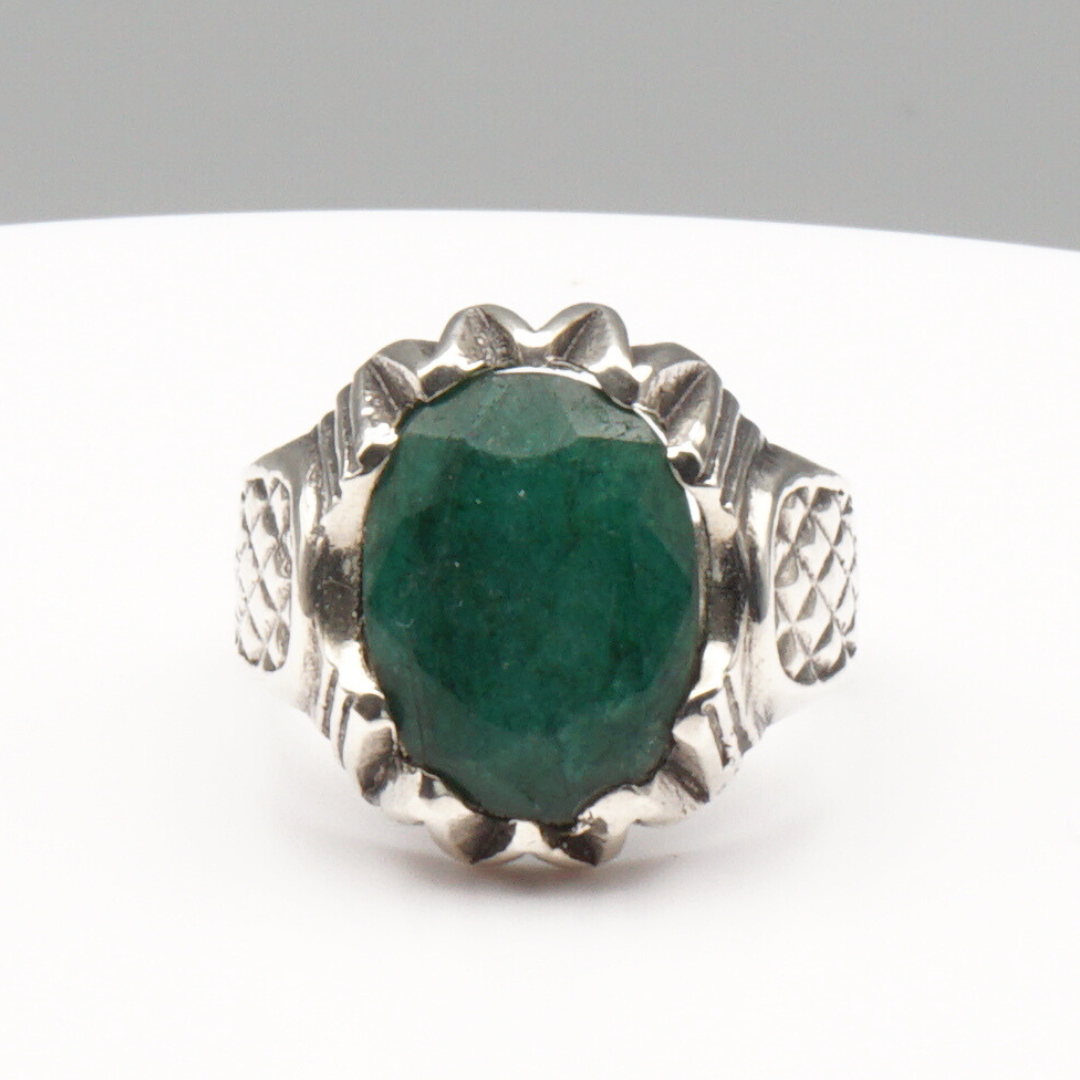 925 Silber Massiver Herrenring mit echtem Smaragd - Handarbeit