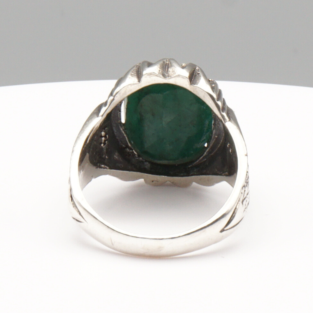 925 Silber Massiver Herrenring mit echtem Smaragd - Handarbeit