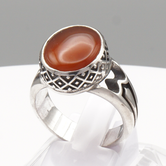 925 Silber Herrenring mit Jemen Achat - Aqeeq Yamani Handarbeit