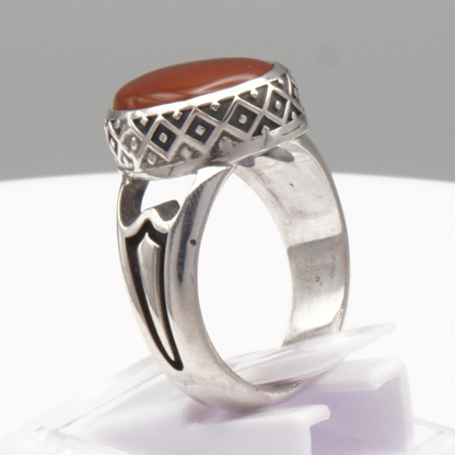 925 Silber Herrenring mit Jemen Achat - Aqeeq Yamani Handarbeit