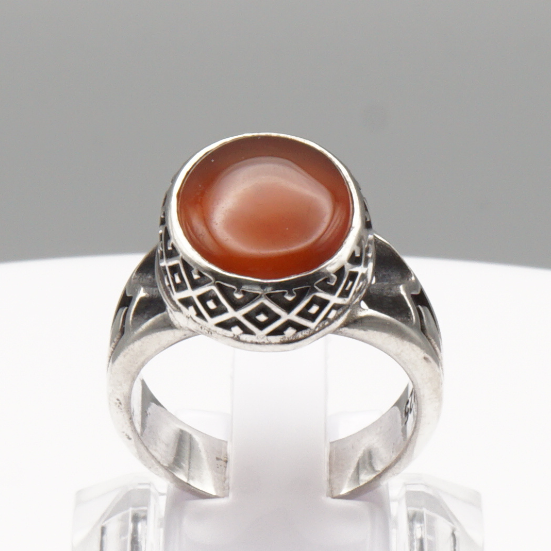 925 Silber Herrenring mit Jemen Achat - Aqeeq Yamani Handarbeit